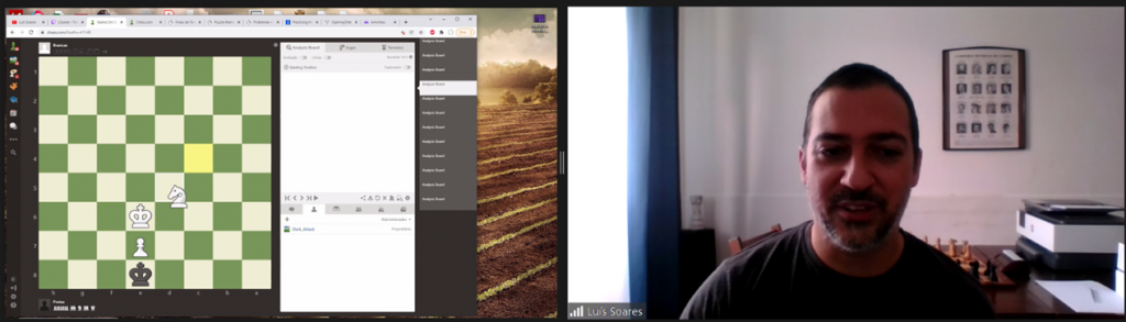 Screenshot do Workshop “Xadrez na Sala de Aula – Módulo II" com Luís Soares