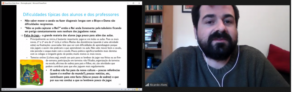 Screenshot do Workshop “Xadrez na Sala de Aula – Módulo II com Ricardo Alves